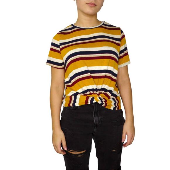 Gaze Mustard Striped Casual Crew Neck Top Large - Picture 1 of 6